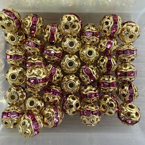 970 pcs, 6mm 8mm Gold Plated Filigree Rhinestone Crystal Beads, See Description - Picture 6 of 11